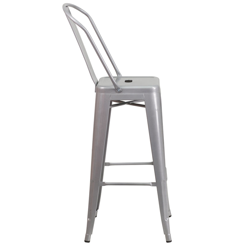 30" Silver Metal Outdoor Stool CH-31320-30GB-SIL-GG