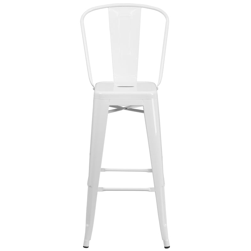 30" White Metal Outdoor Stool CH-31320-30GB-WH-GG