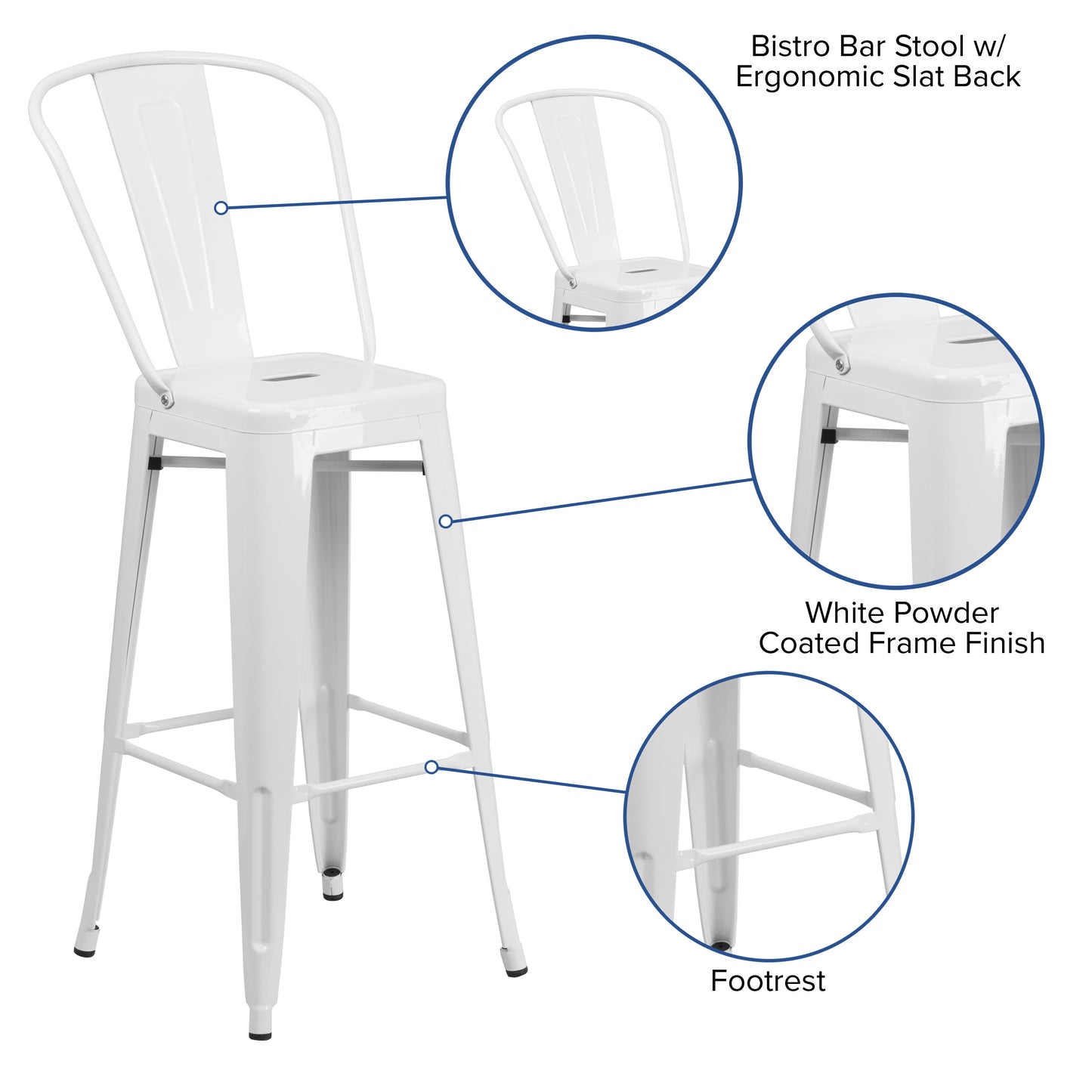 30" White Metal Outdoor Stool CH-31320-30GB-WH-GG