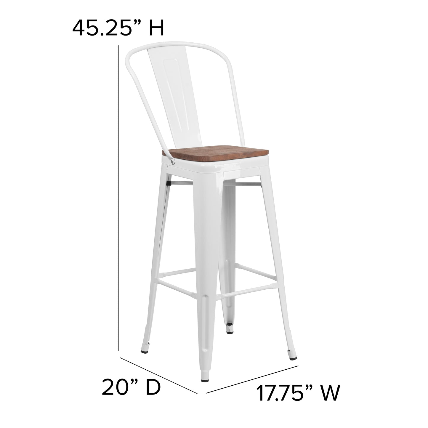 30" White Metal Barstool CH-31320-30GB-WH-WD-GG