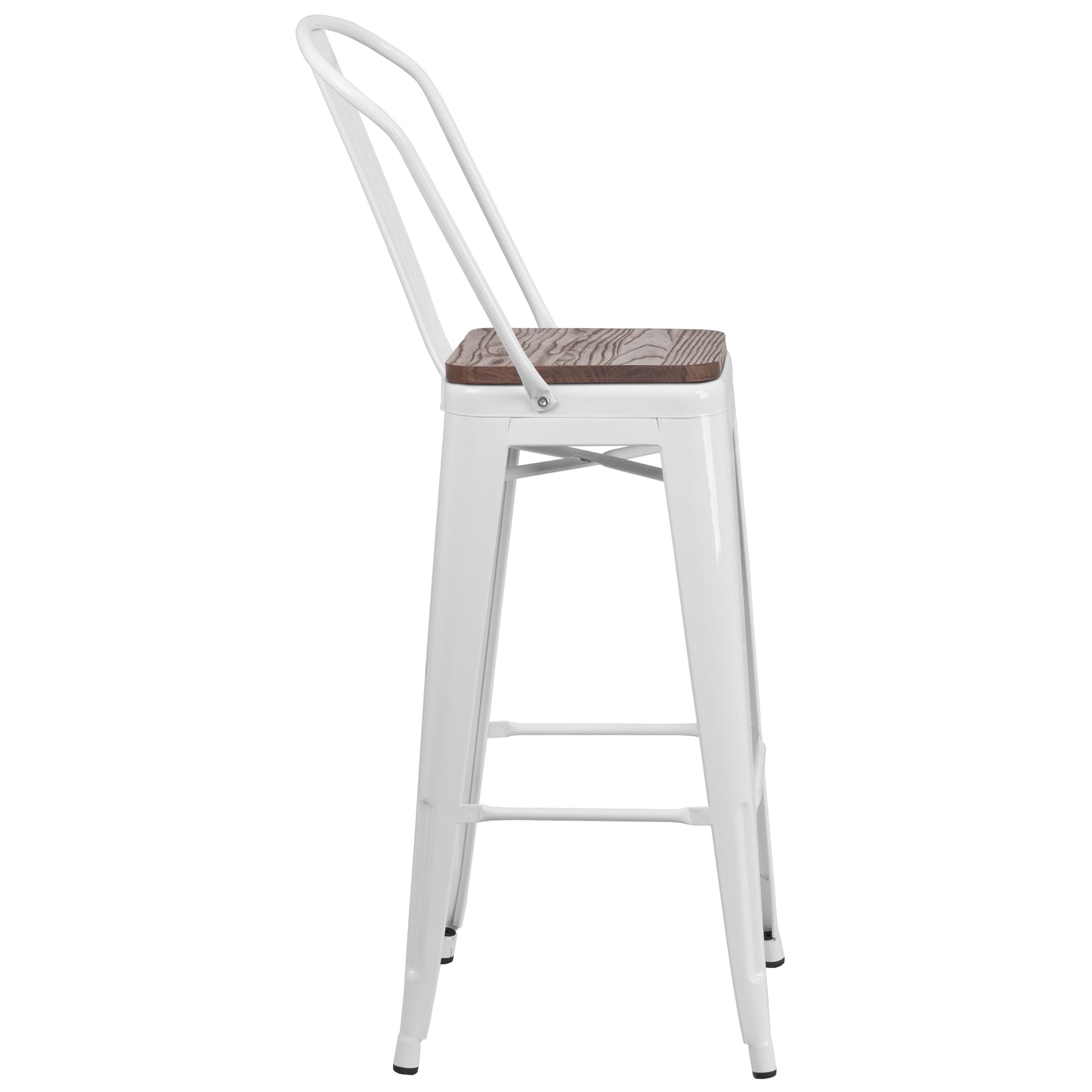 30" White Metal Barstool CH-31320-30GB-WH-WD-GG