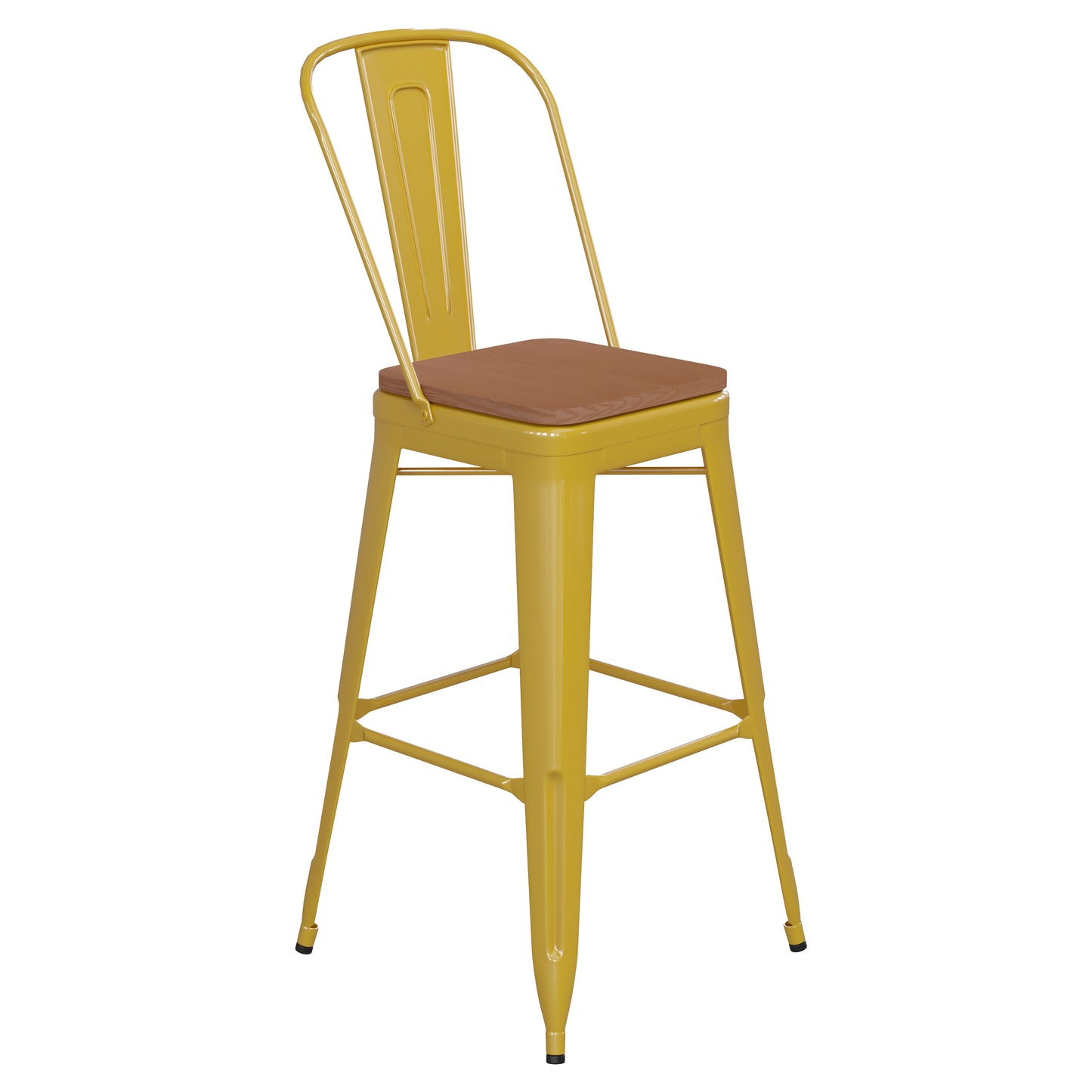 30" Yellow Stool-Teak Seat CH-31320-30GB-YL-PL2T-GG