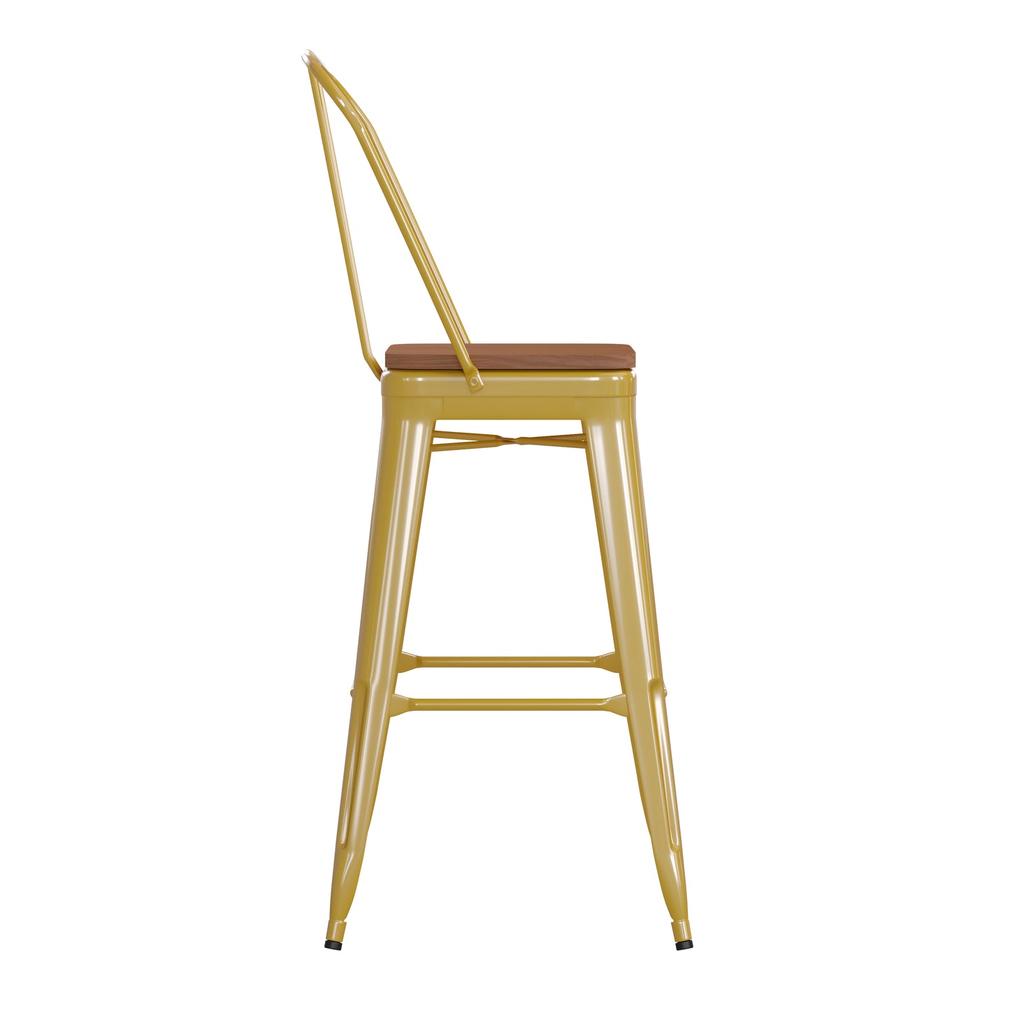 30" Yellow Stool-Teak Seat CH-31320-30GB-YL-PL2T-GG