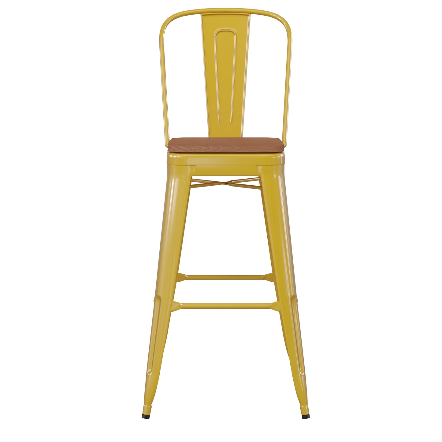 30" Yellow Stool-Teak Seat CH-31320-30GB-YL-PL2T-GG