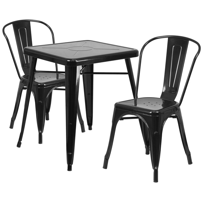 23.75SQ Black Metal Table Set CH-31330-2-30-BK-GG