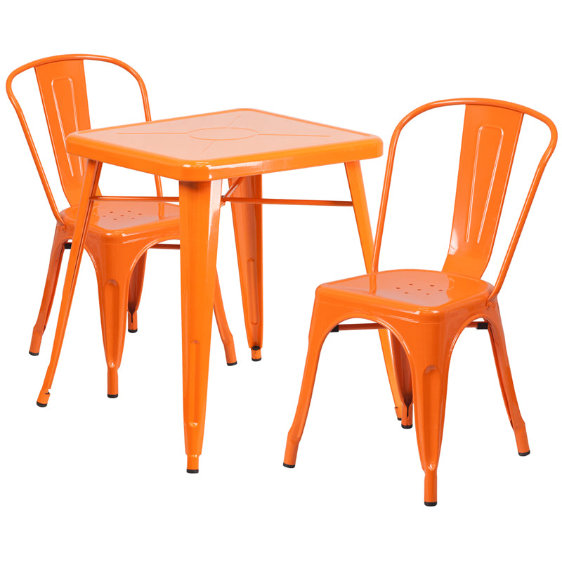 23.75SQ Orange Metal Table Set CH-31330-2-30-OR-GG