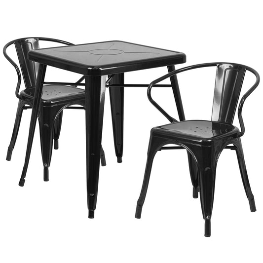 23.75SQ Black Metal Table Set CH-31330-2-70-BK-GG