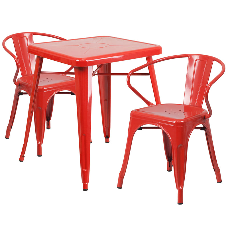 23.75SQ Red Metal Table Set CH-31330-2-70-RED-GG