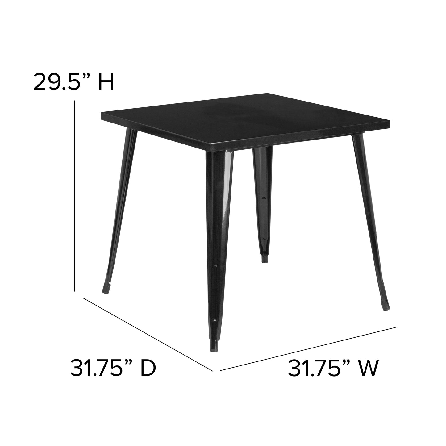 31.75 Square Black Metal Table CH-51040-29-BK-GG