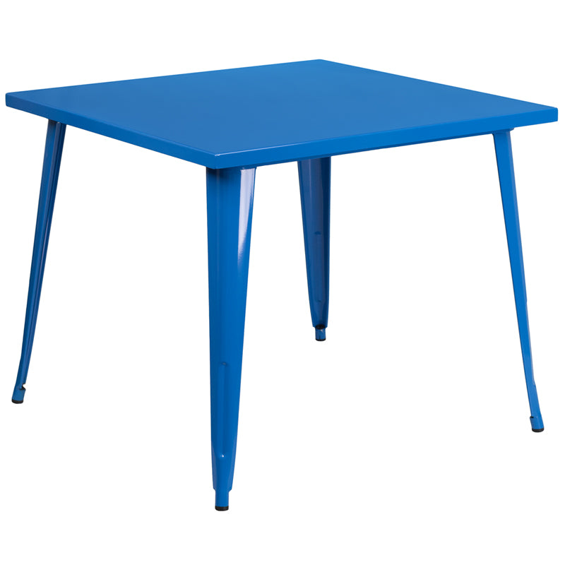 35.5SQ Blue Metal Table CH-51050-29-BL-GG