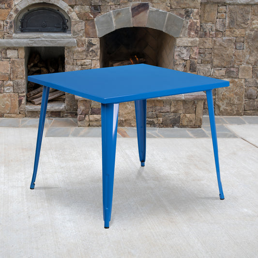 35.5SQ Blue Metal Table CH-51050-29-BL-GG