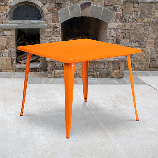 35.5SQ Orange Metal Table CH-51050-29-OR-GG