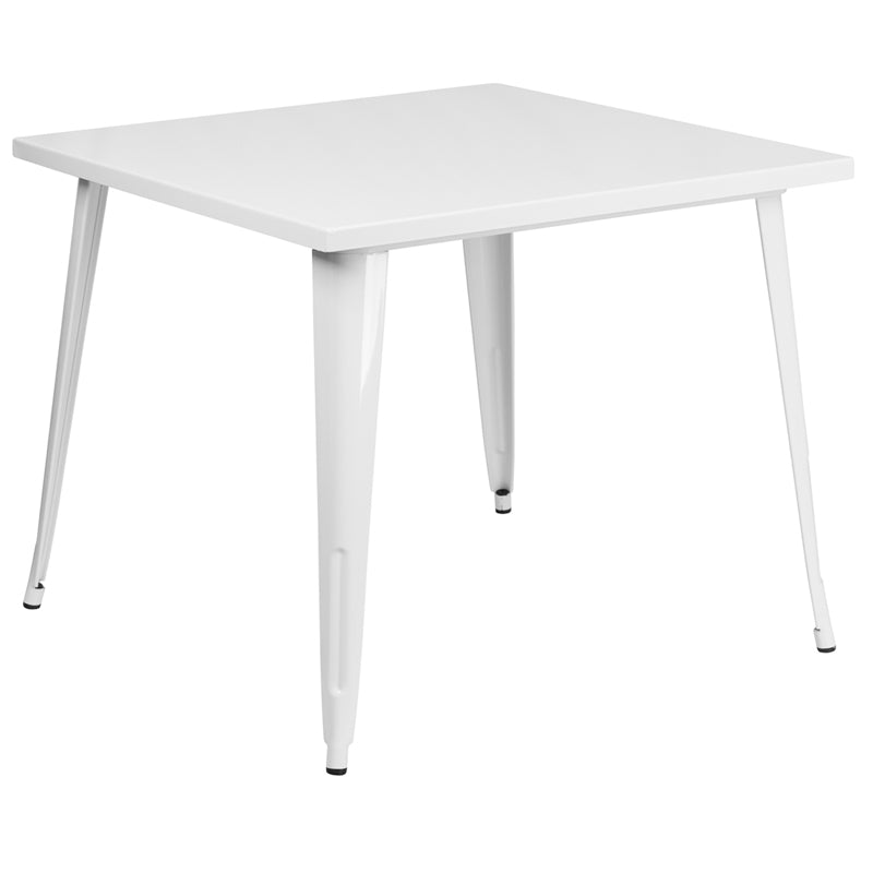 35.5SQ White Metal Table CH-51050-29-WH-GG