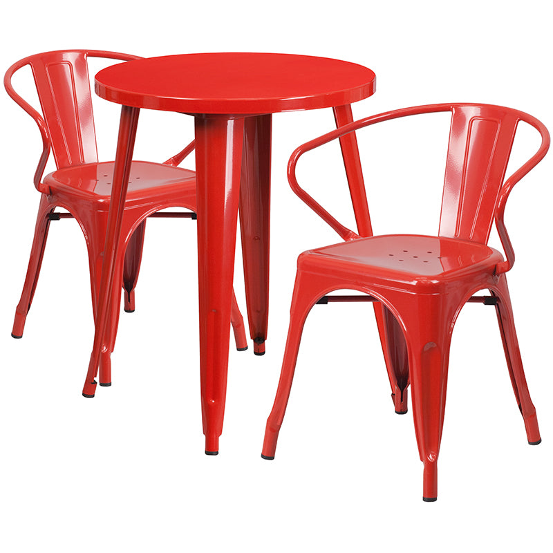 24RD Red Metal Table Set CH-51080TH-2-18ARM-RED-GG