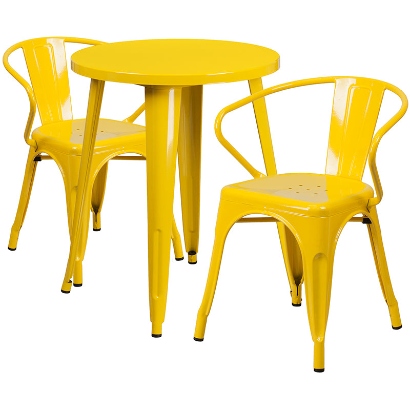 24RD Yellow Metal Table Set CH-51080TH-2-18ARM-YL-GG