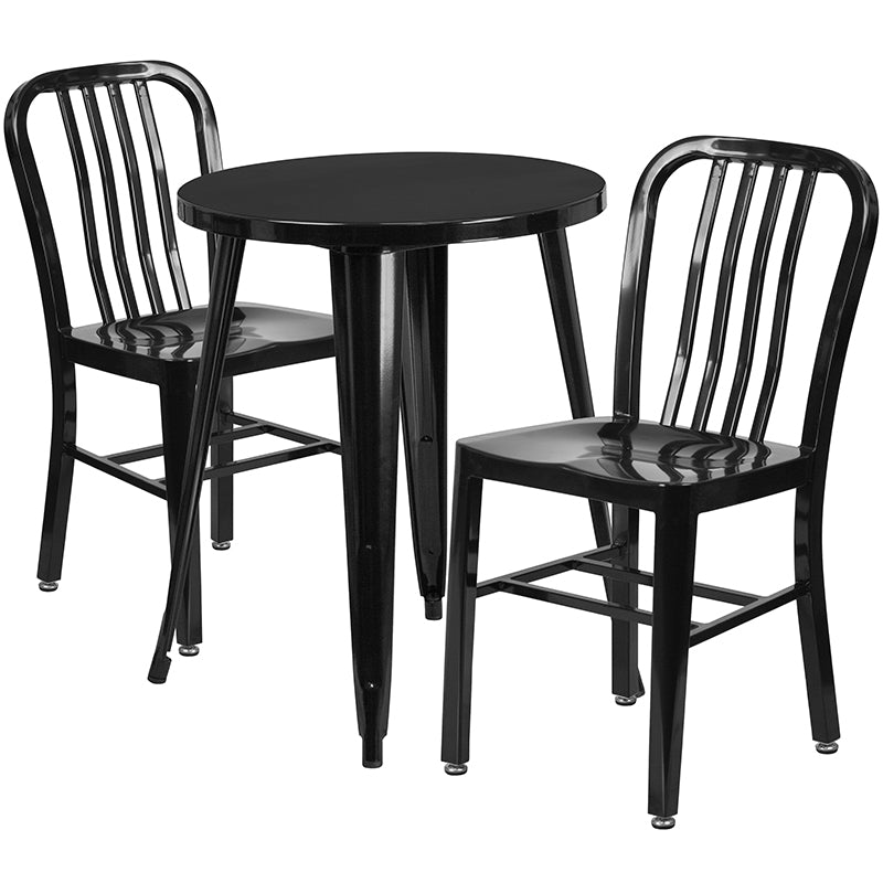 24RD Black Metal Table Set CH-51080TH-2-18VRT-BK-GG