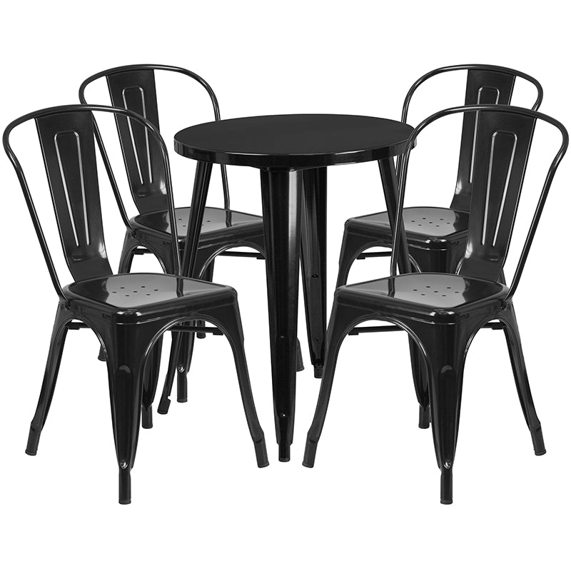 24RD Black Metal Table Set CH-51080TH-4-18CAFE-BK-GG