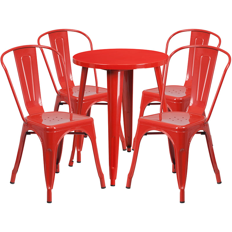 24RD Red Metal Table Set CH-51080TH-4-18CAFE-RED-GG