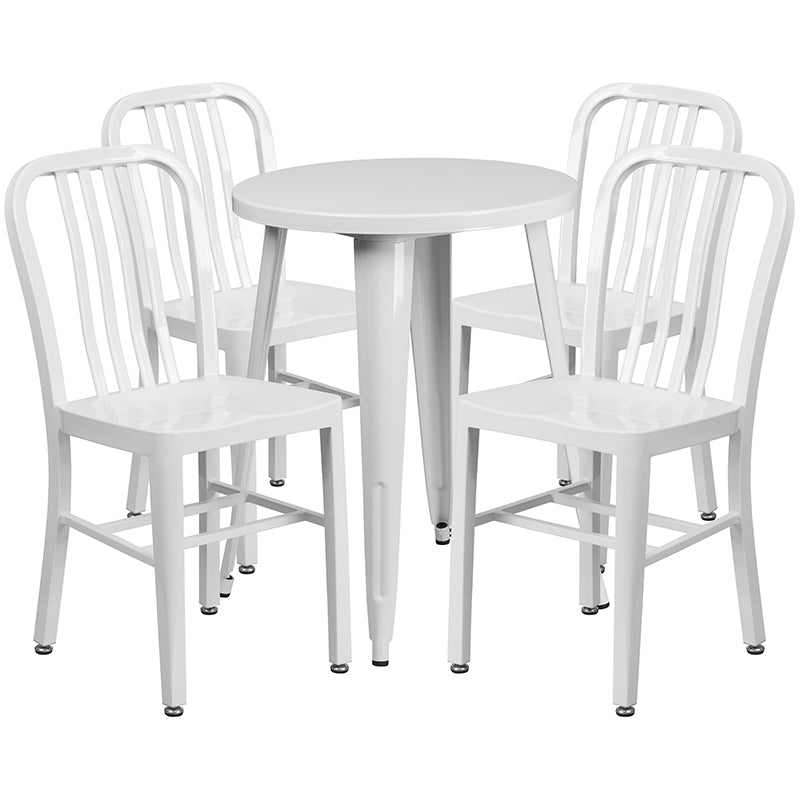 24RD White Metal Table Set CH-51080TH-4-18VRT-WH-GG