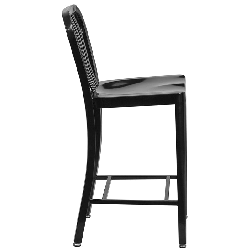 24" Black Metal Outdoor Stool CH-61200-24-BK-GG