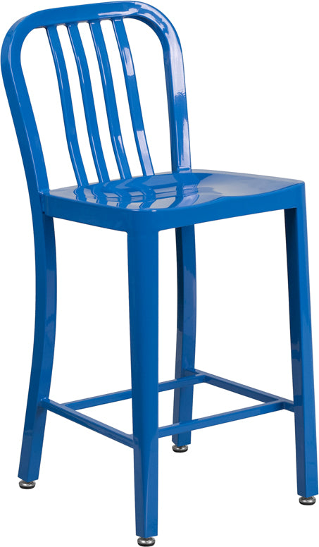 24" Blue Metal Outdoor Stool CH-61200-24-BL-GG