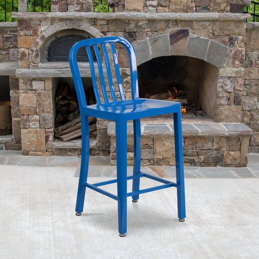 24" Blue Metal Outdoor Stool CH-61200-24-BL-GG