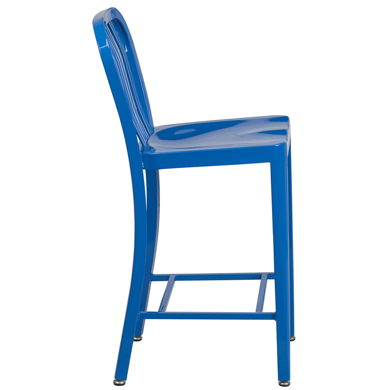 24" Blue Metal Outdoor Stool CH-61200-24-BL-GG