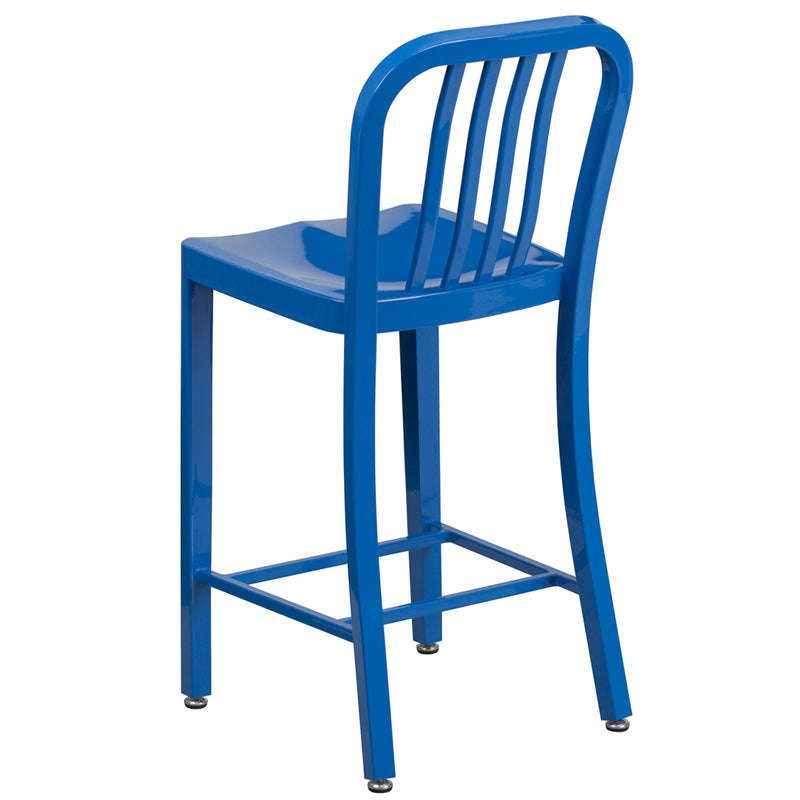 24" Blue Metal Outdoor Stool CH-61200-24-BL-GG