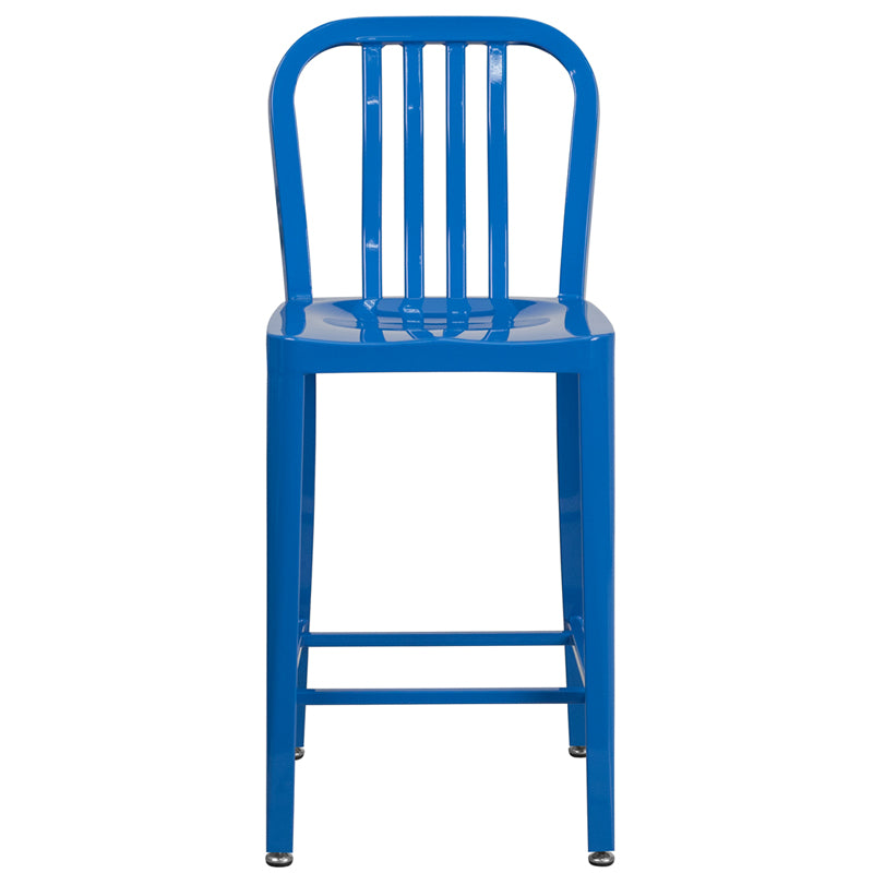 24" Blue Metal Outdoor Stool CH-61200-24-BL-GG