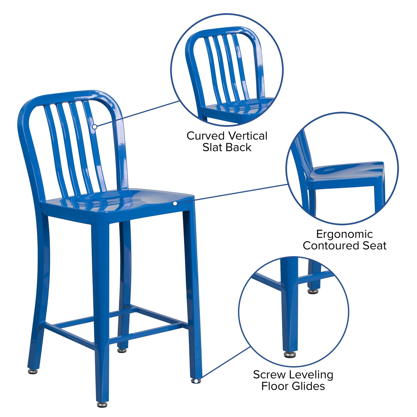 24" Blue Metal Outdoor Stool CH-61200-24-BL-GG