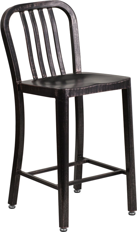 24" Aged Black Metal Stool CH-61200-24-BQ-GG