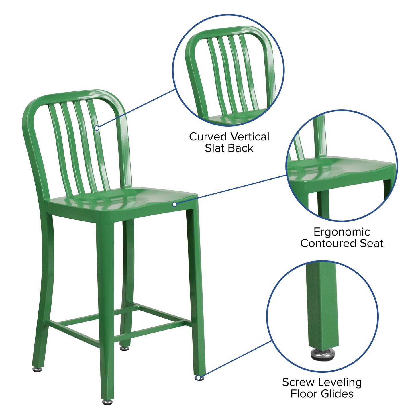 24" Green Metal Outdoor Stool CH-61200-24-GN-GG