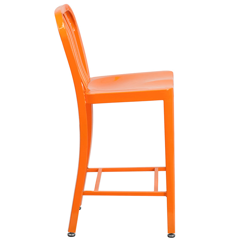 24" Orange Metal Outdoor Stool CH-61200-24-OR-GG