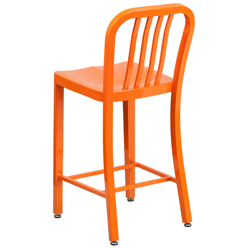 24" Orange Metal Outdoor Stool CH-61200-24-OR-GG