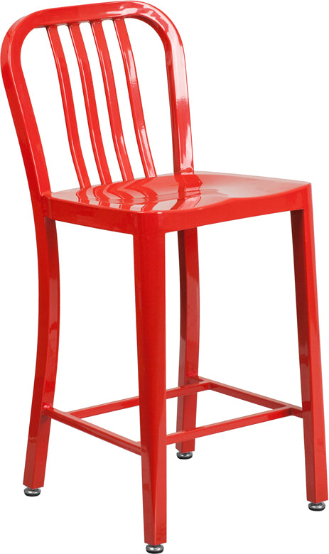 24" Red Metal Outdoor Stool CH-61200-24-RED-GG