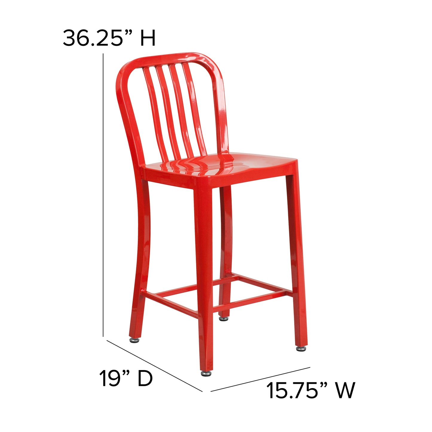 24" Red Metal Outdoor Stool CH-61200-24-RED-GG