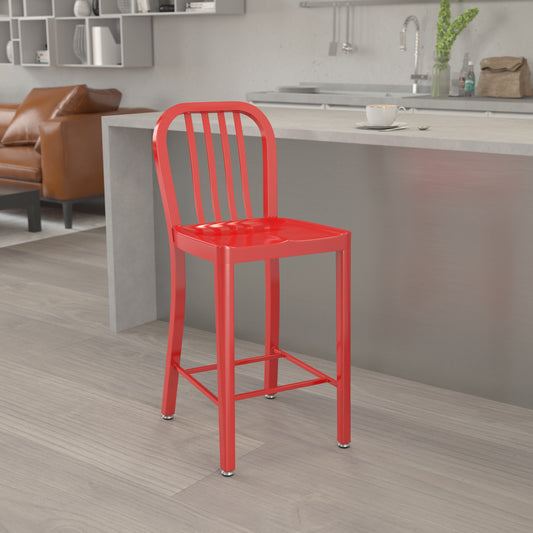 24" Red Metal Outdoor Stool CH-61200-24-RED-GG