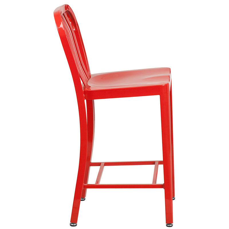 24" Red Metal Outdoor Stool CH-61200-24-RED-GG