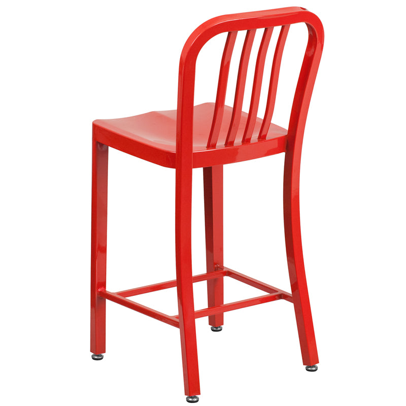 24" Red Metal Outdoor Stool CH-61200-24-RED-GG