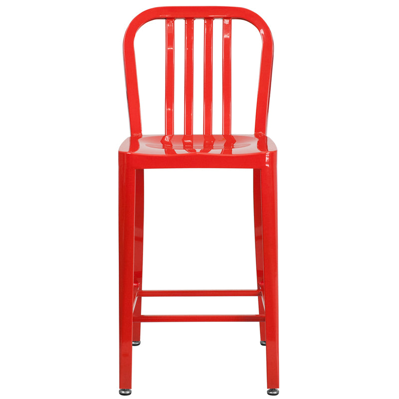 24" Red Metal Outdoor Stool CH-61200-24-RED-GG