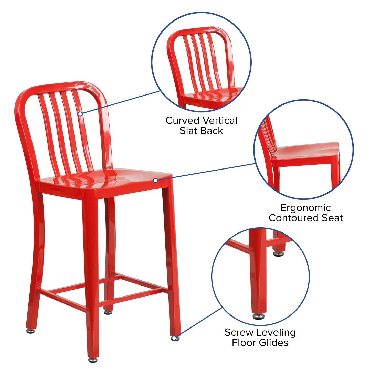 24" Red Metal Outdoor Stool CH-61200-24-RED-GG