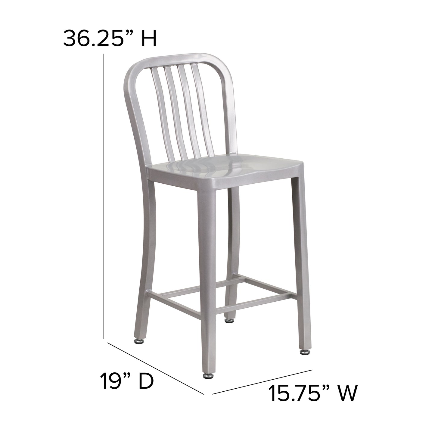 24" Silver Metal Outdoor Stool CH-61200-24-SIL-GG