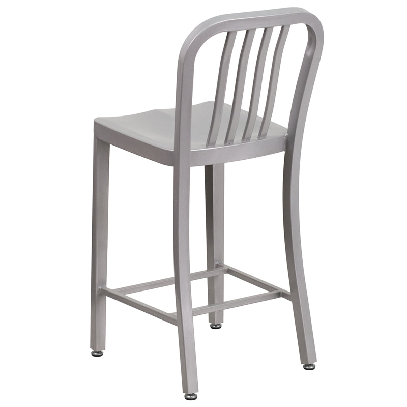 24" Silver Metal Outdoor Stool CH-61200-24-SIL-GG