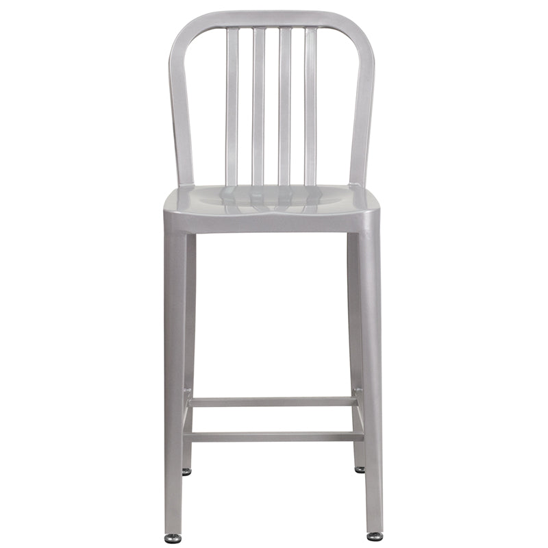 24" Silver Metal Outdoor Stool CH-61200-24-SIL-GG