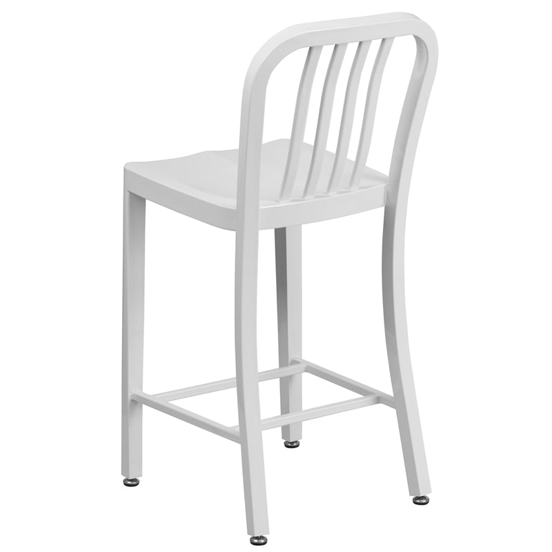 24" White Metal Outdoor Stool CH-61200-24-WH-GG