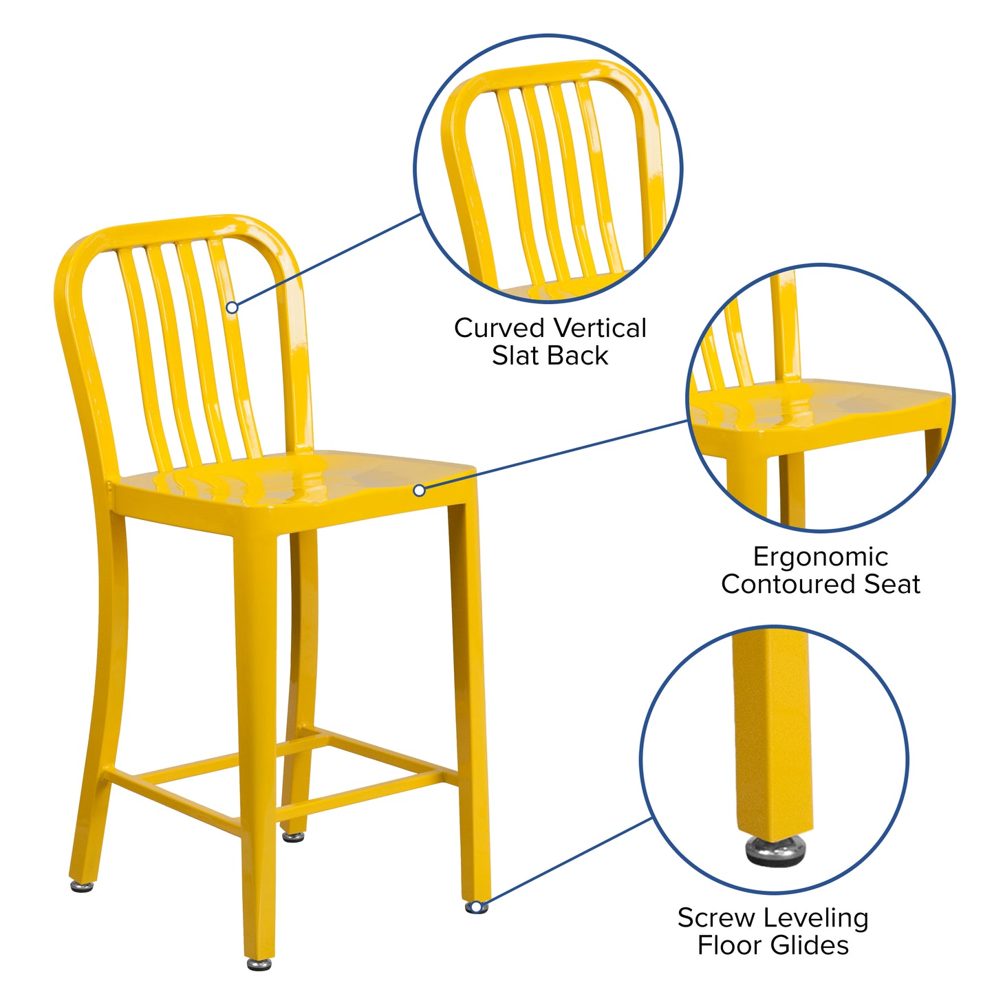 24" Yellow Metal Outdoor Stool CH-61200-24-YL-GG