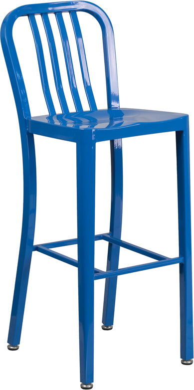 30" Blue Metal Outdoor Stool CH-61200-30-BL-GG