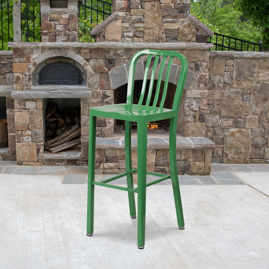 30" Green Metal Outdoor Stool CH-61200-30-GN-GG