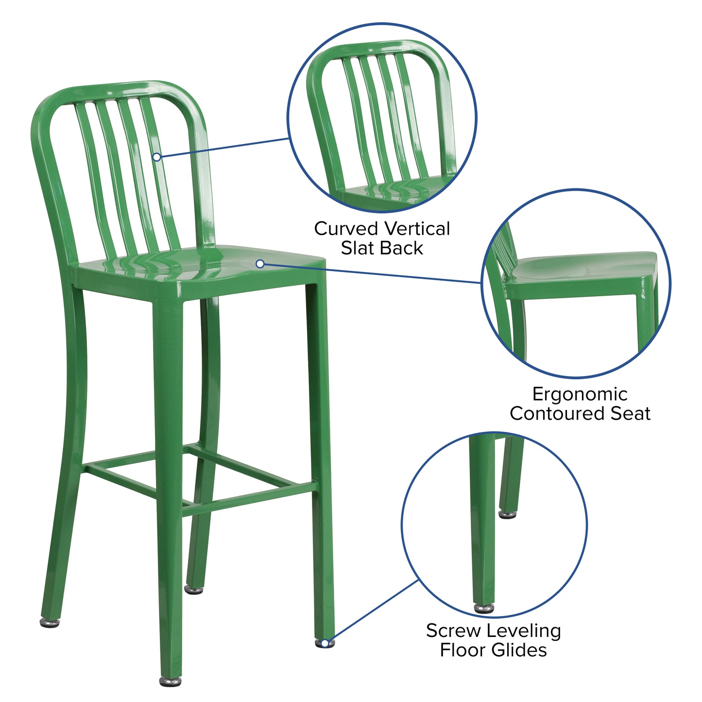 30" Green Metal Outdoor Stool CH-61200-30-GN-GG