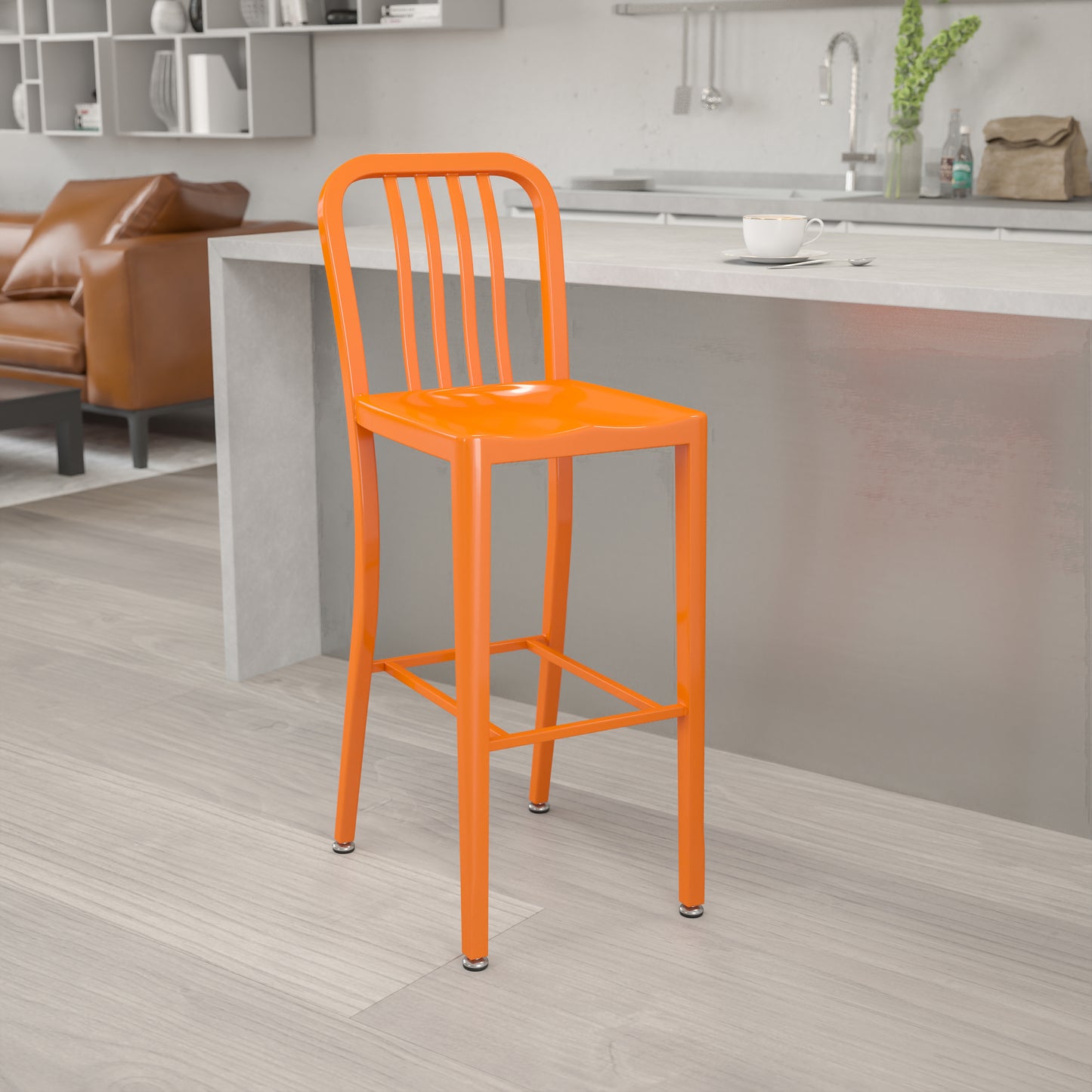 30" Orange Metal Outdoor Stool CH-61200-30-OR-GG